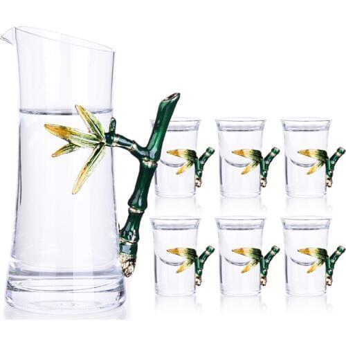 7Pcs/ Set High Quality Bamboo Enamel Crystal Glass Wine Cup Coffee Flower Tea Milk Wedding Gift With Packing Box