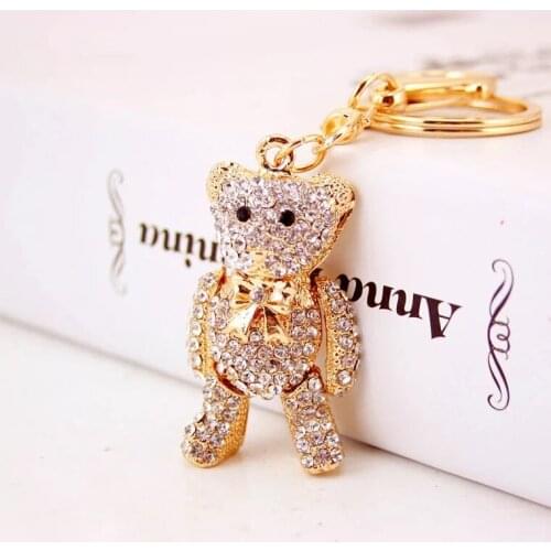 Free shipping 30pcs/lot lovely rhinestone bear with bowtie keychain purse hanger birthday party gift souvenirs, valentines day