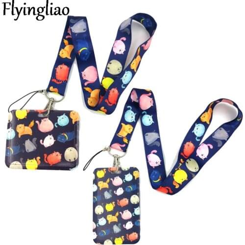 Color Cats Creative Lanyard Card Holder Student Hanging Neck Phone Lanyard Badge Subway Access Card Holder Accessories