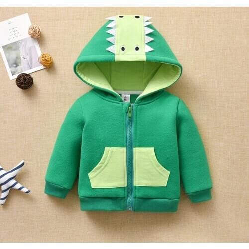 Childrens Warm Hoodie Sweater In Autumn and Winter Dinosaur Toddler Coat Green Tracksuit for Boys