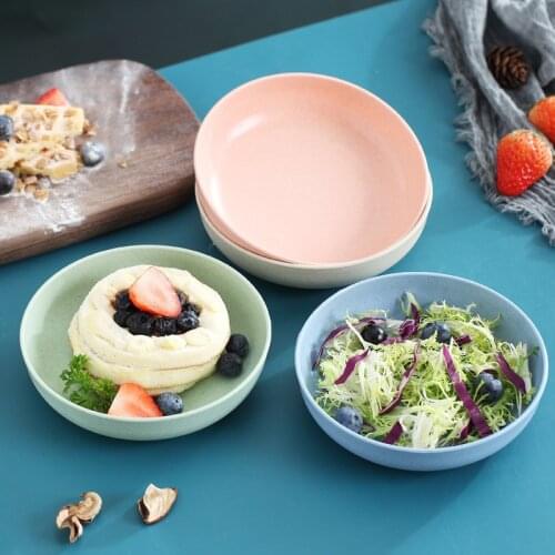 Eco-Friendly Wheat Straw Dinner Plate Snack Fruit Bowl Round Dining Table Garbage Plate Breakfast Cereal Bowls Food Container