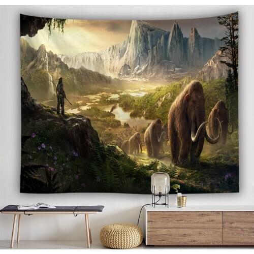 Ancient forest mammoth tapestry home decor wall carpet drop shipping polyester wall fabric elephant tapestry