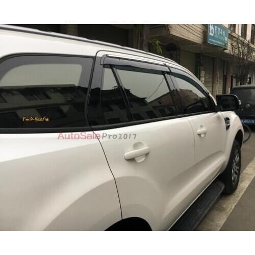 Engineering plastics Chrome Strip Window Visor Vent Shades Sun Rain Guard 4pcs for Ford Everest Endeavour 4Dr SUV 2015-2016