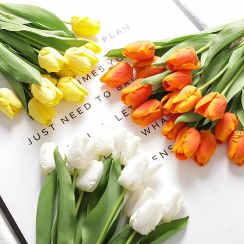 Artificial Flower Multi-use Bright-colored Faux Silk Flower Simulation Tulip Display for Gifts