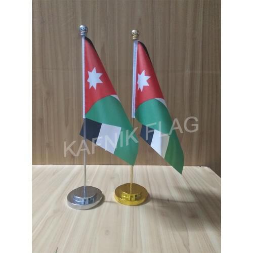 KAFNIK,Jordan Office table desk flag with gold or silver metal flagpole base 14*21cm country flag free shipping