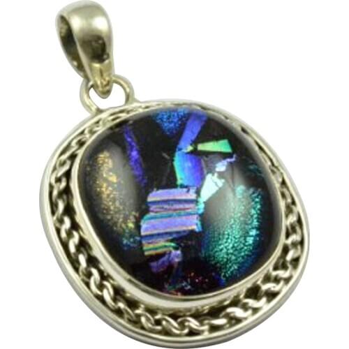 Lovegem Nature Dichroic Glass Pendant 925 Sterling Silver , 41.4 mm, MHBAP4700