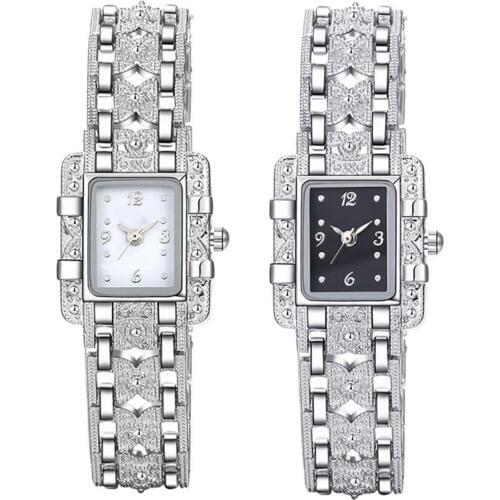 Fashion Women Rectangular Dial Alloy Linked Strap Band Analog Quartz Wrist Watch Ladies Dress Watches Gift Luxury