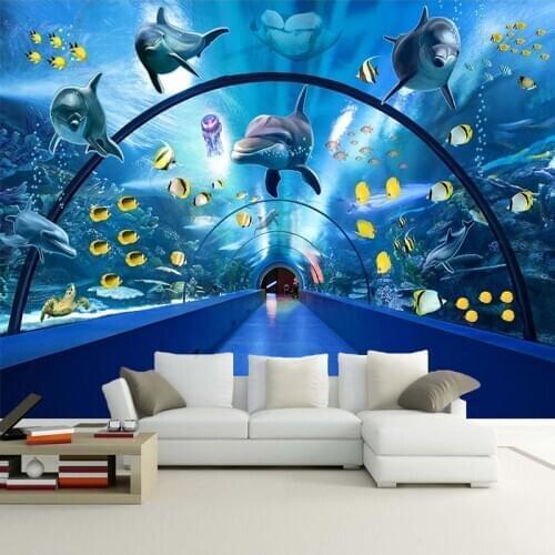 Custom Wallpaper Wall Painting Underwater World Dolphin Whale 3D Stereoscopic Creative Space Poster Decor Mural Papel De Parede