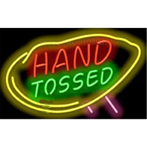 Hand Tossed NEON SIGN REAL GLASS BEER BAR PUB LIGHT SIGNS store display Restaurant Advertising food wings drink Lights 17*14"