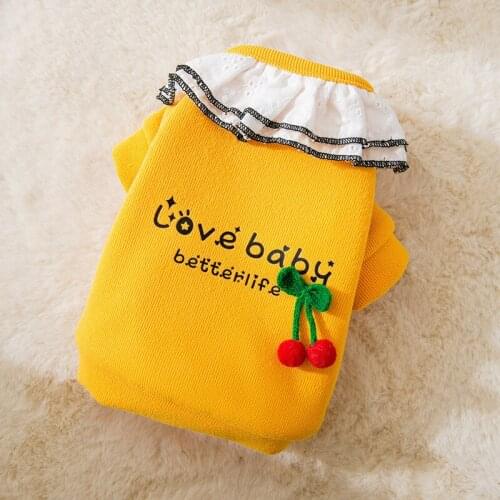 Pet Clothes For Small Dog Cat Autumn Winter Cherry Lace Collar Sweater Small Medium-sized Dog Cat Clothes For Chihuahua Teddy