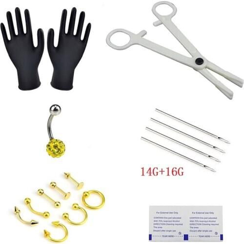1Set Disposable Piercing Jewelry Needles Kit Sex Belly Tongue Eyebrow Nipple Lip Nose Body Piercing Jewelry Tool Sets