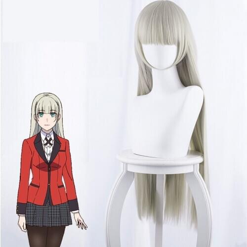 Kakegurui xx Momobami Ririka Cosplay Wig Long Straight Heat Resistant Synthetic Hair for Women Anime Costume Party Wigs +Wig Cap