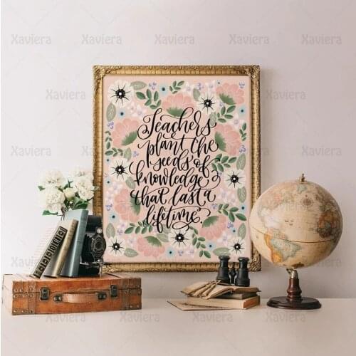 Teachers Day Gift Appreciate Teachers Wisdom Art Canvas Painting Calligraphy Flower Wall Art Poster Home Decoration Classroom