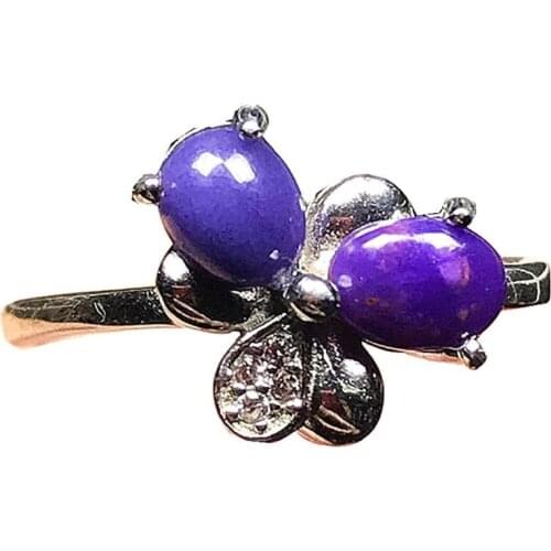 Genuine Natural Purple Sugilite Ring Silver Sterling Jewelry For Woman Man 6mm Beads Crystal Flower Stone Adjustable Ring AAAAA