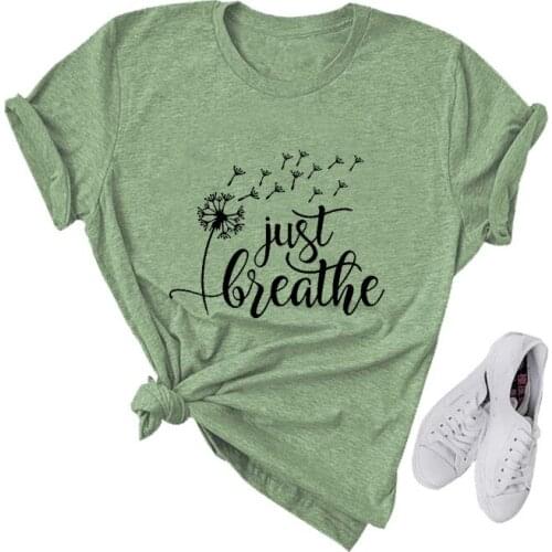 Just Breathe Women Tshirt Plus Size Harajuku Japanese Funny T Shirts 2021 Letter Casual Kawaii Tops Aesthetic Pink 2021 New Tee