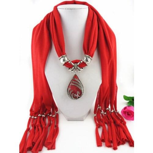 Fashion Ethnic Polyester plain weave Tie dye Tassel Phoenix fly Alloy Resin pendant Jewelry Scarf Necklace Women colour Scarves