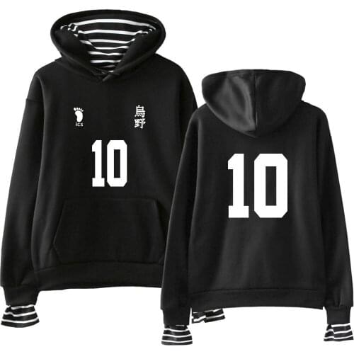 Anime Haikyuu Karasuno High School Hoodies Women Men Fake Two Piece Hooded Sweatshirt Streetwear Hip Hop Pullover Clothing Full