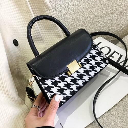 Vintage Bags Women Black Purse Crossbody New Stylish Ladies Houndstooth Chain Large Capacity Handbags PU Shoulder Messenger Bags