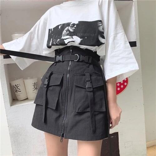 Skirt 2020 Womens Skirt A-line High Waist Hong Kong Flavor Retro Japanese Workwear Short Skirt Harajuku Size Jupe Black