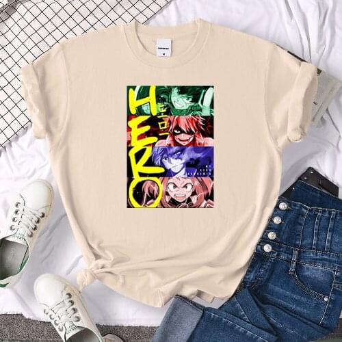 Womens Tee Shirt Anime My Hero Academia Midoriya Izuku Print Top Famale Oversize O-Neck Tees Female Fashion Slim Kawaii T Shirts