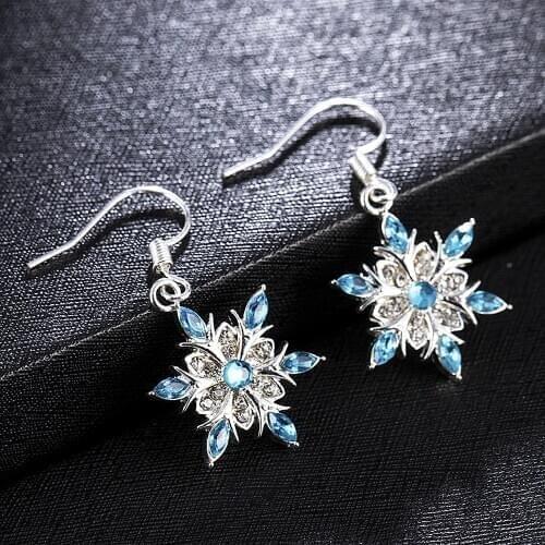Female Elegant Blue Rhinestone Snowflake Drop Earrings Women Fashion Jewelry Shiny Zircon Crystal Statement Earrings Dropship
