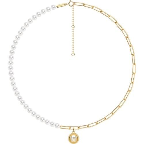 SLJELY Fashion Real 925 Sterling Silver Gold Color Pearl Miss Butterfly Round Pendant Necklace Women Brand Jewelry