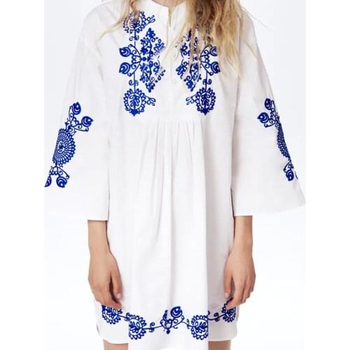 BM UR HM ZA womens 2021 summer new fashion casual round neck pleated irregular embroidered mini dress with slits on both sides