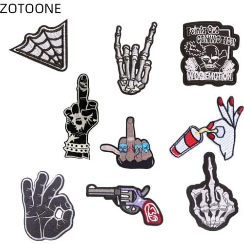 ZOTOONE Sew on Finger Gun Patch Iron on Badge Heat Transfer for Clothes Jeans DIY Embroidered Patches for Kids Applique G