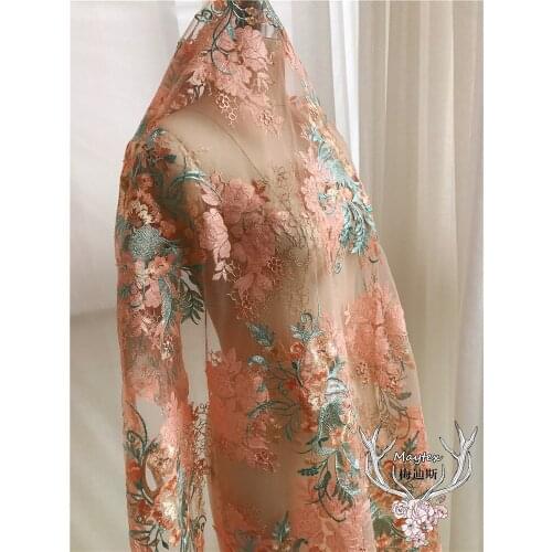 0.5meter colour Lace embroidery mesh fabric Stage costumes cloth wedding dress cloth for DIY