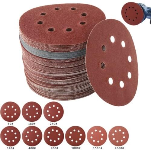 100pcs 8 Hole Sander Polishing Pad Sandpaper Round Shape Sanding Discs Hook Loop Sanding Paper Buffing Sheet 125mm