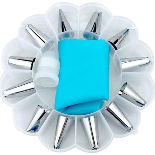 14 Pcs/Set Silicone Icing Piping Cream Pastry Bag +12PCS Stainless Steel Nozzle Pastry Tips Converter DIY Cake Decorating Tools