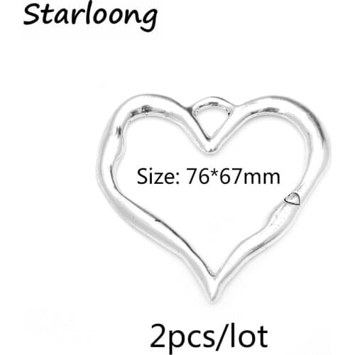 2pcs/lot latest fashion Alloy Charms Pendant big heart shape 76*67mm Jewelry Making DIY Charms Handmade for necklace bracelet
