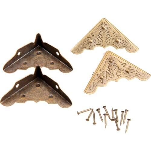 20/12/4pcs Decorative Corner Protectors Mental Triangle Bracket Box Covers Desk Feet legs Antique Bronze Furniture hardware nail
