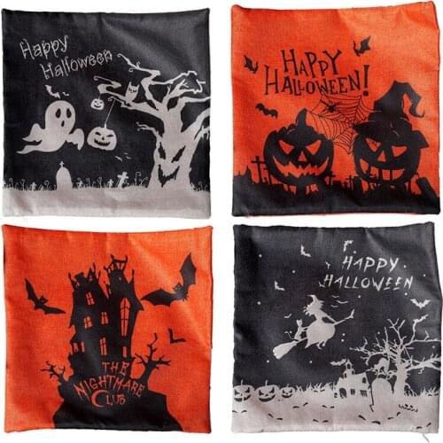 4 PCS Halloween Pillow Case Ghost Pumpkin Witch Linen Sofa Bed Throw Cushion Cover Decoration Holiday Party Favor Wholesale XB