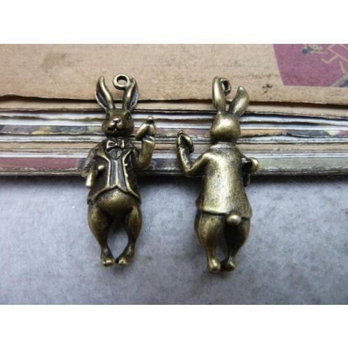 5pcs 10*14*36mm alice rabbit charm antique bronze diy making