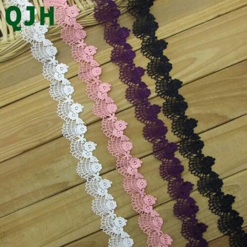 5 yards/lot 3.5cm Wide Pure Polyester Lace Trim Flower Embroidered Water Soluble Ribbon Trims Garment Sewing Accessories 4colors