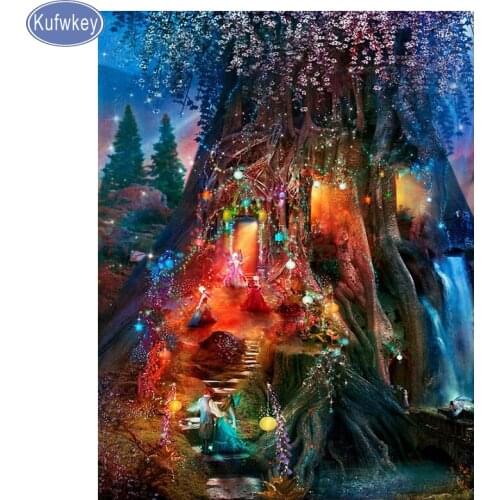 DIY 5d Diamond Painting cartoon fairy tree Leaves house Full circular Diamond Embroidery Sale Diamond Picture Of Rhinestones art