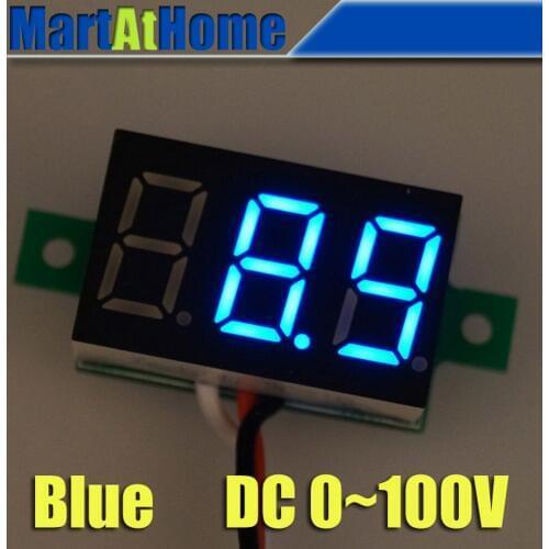 Argedo Free Shipping 2PCS Digital Voltmeter Volt Panel Meter DC 0~100V 3-wires Reversal Protection Blue #BV190 @CF