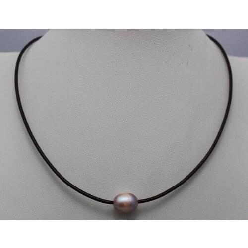 Free shipping SHIPPINGblack leather natural colors purple /white /black/pink fresh water pearl necklace 10x12mm 17INCH (A0511)