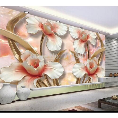 Custom large modern mural painting three-dimensional relief flower 3D TV setting wall wallpaper