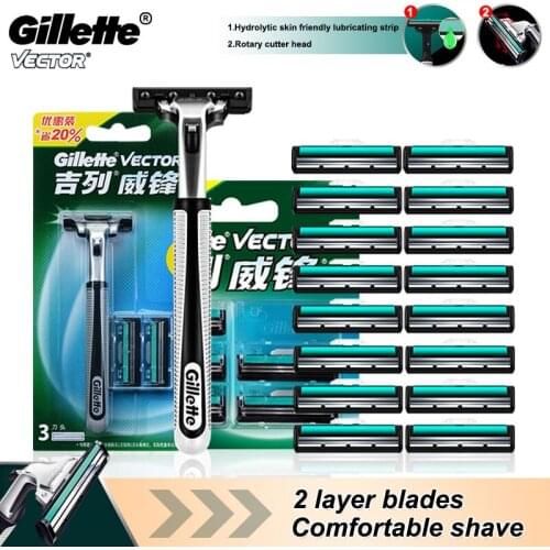 Shaving Cassettes For Gillette VECTOR Straight Razor Manual Shaver Mens Replacement Shaving Head 2-layer Progressive Blades