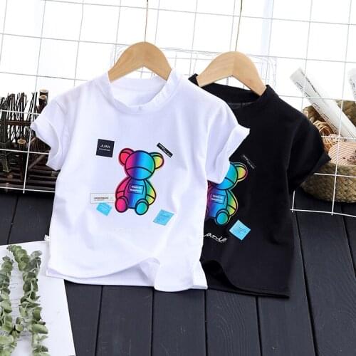 Children Tops 2021 Summer New T-shirt Cartoon Print Boy Short-sleeve Childrens Clothing Middle and Small Kids Top