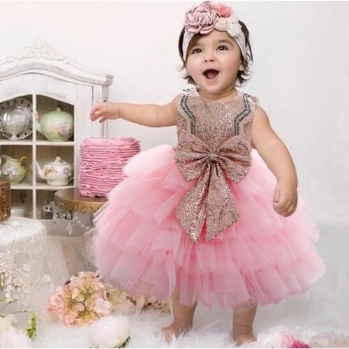2021 Infant Vestido First Birthday Dress For Baby Girl Clothes Lace Princess Cake Dresses Baptism Tutu Dress Kids Sequin Bowknot