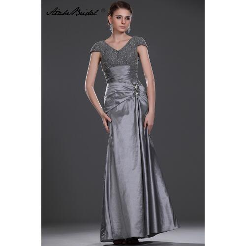 Wedding Party Dress Long Mother Of The Groom Dresses Vintage Mermaid Cap Sleeve V Neck Taffeta Mother of the Bride Dress