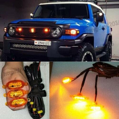 For Toyota FJ Cruiser 2007-2014 Amber LED Car Truck Front Grille Light Kit 3pcs