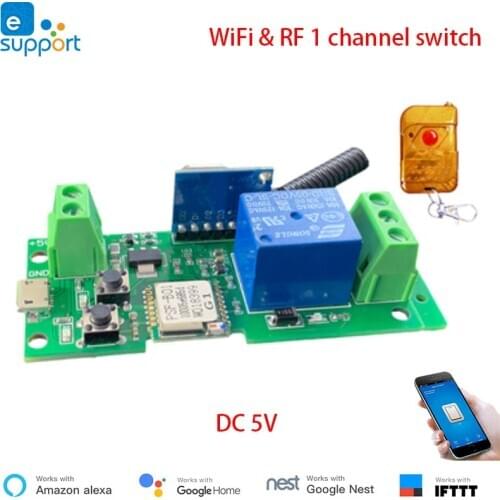 EWeLink 1 channel Wifi Switch,USB 5V DIY WiFi RF433 switch module,Inching,Self locking switch,APP Remote Control work with Alexa