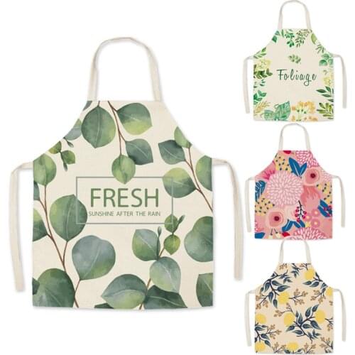 Pattern Kitchen Apron for Woman Leaves Sleeveless Cotton Linen Aprons Cooking Simplicity Home Cleaning Tools Korean Kitchen