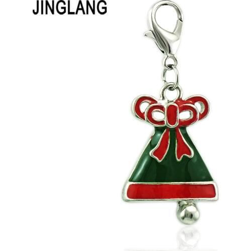 JINGLING Christmas Style Lobster Clasp Charms Enamel Bow Tie Bells Pendant DIY Charms For Jewelry Making Accessories