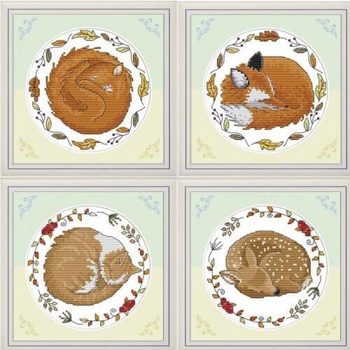 Joy Sunday Animal Series of Cross Stitch 14CT DMC Printed Canvas Cartoon Animal Pattern Cross Stitch Embroidery Kits Home Decor