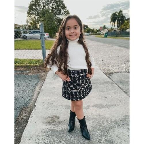 2PCS Toddler Girls Fall Outfits Long Sleeve Rib Knit Tops + Mini Skirt Set For Little Girls Black and White 1-6Years
